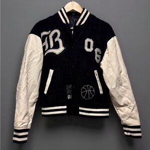 Urban Outfitters BDG Black Embroidered Corduroy Varsity Bomber Jacket Size S